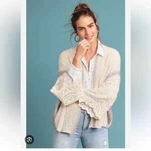 Anthropologie Cream and Gray Cardigan